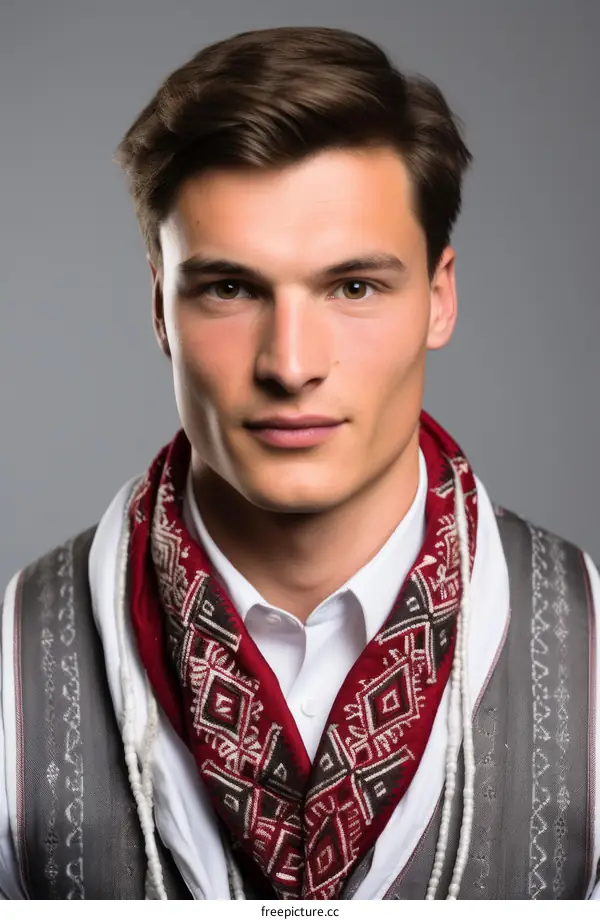 Portrait of a young man in a traditional Eastern European folk costume