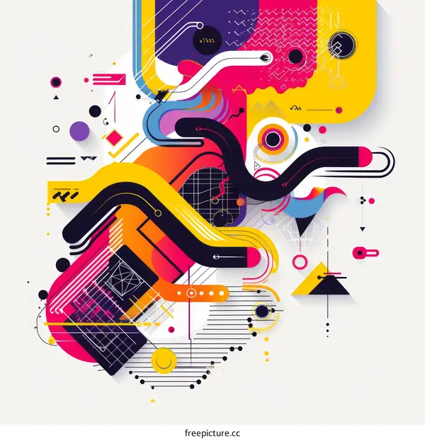 Colorful abstract painting with geometric shapes
