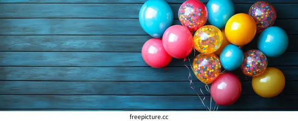 Colorful Bunch of Balloons on Wooden Background