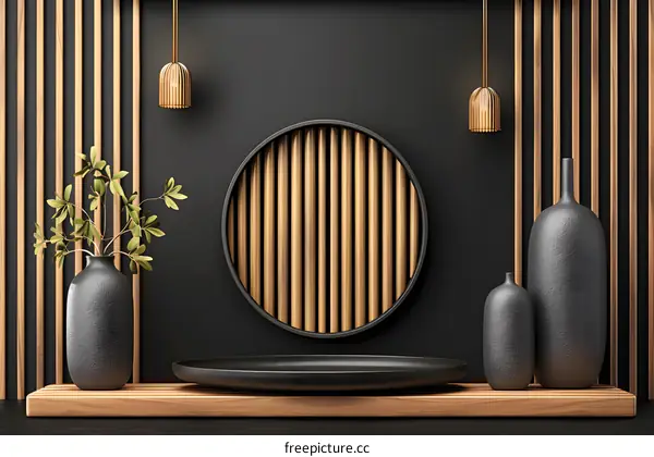 Black and Gold Minimalist Interior Design with Wooden Accents