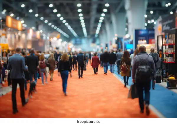 Busy Convention Center Hallway Crowded with People