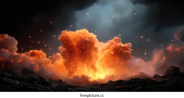 Fiery Explosion in a Dark Sky Landscape