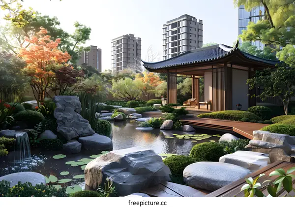Chinese style garden landscape design renderings