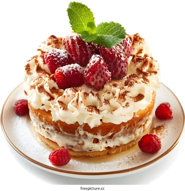 Delicious cake with strawberries and raspberries