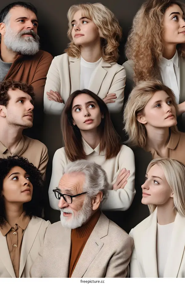 Group of Diverse People Looking Up in Thoughtful Contemplation