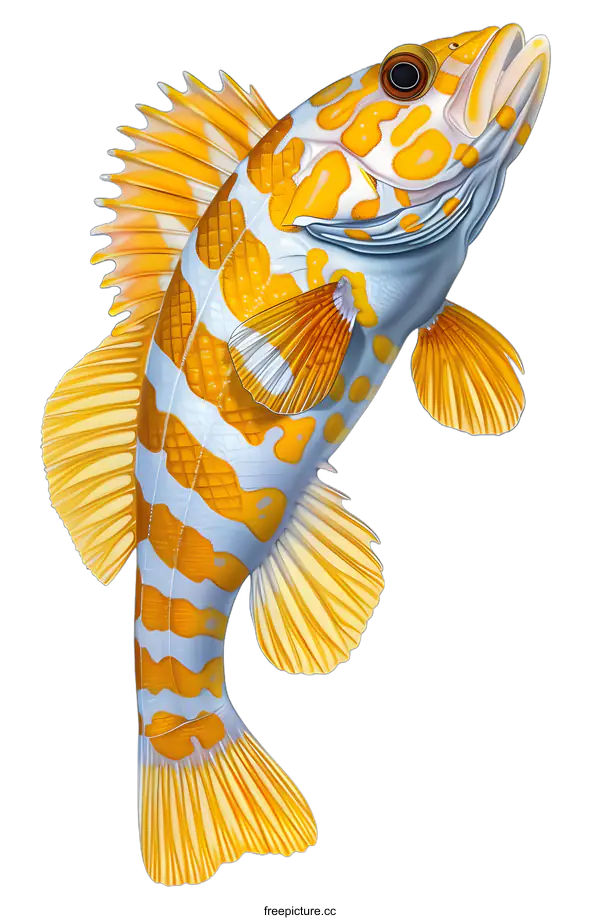 [Transparent Background PNG]A yellow and white fish with a large mouth