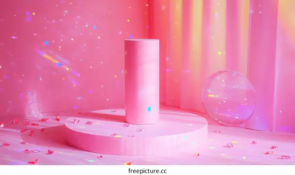 Pink Aesthetic Display Pod with Sparkling Decor