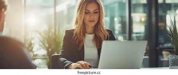 Young Woman Using Laptop Computer in Office