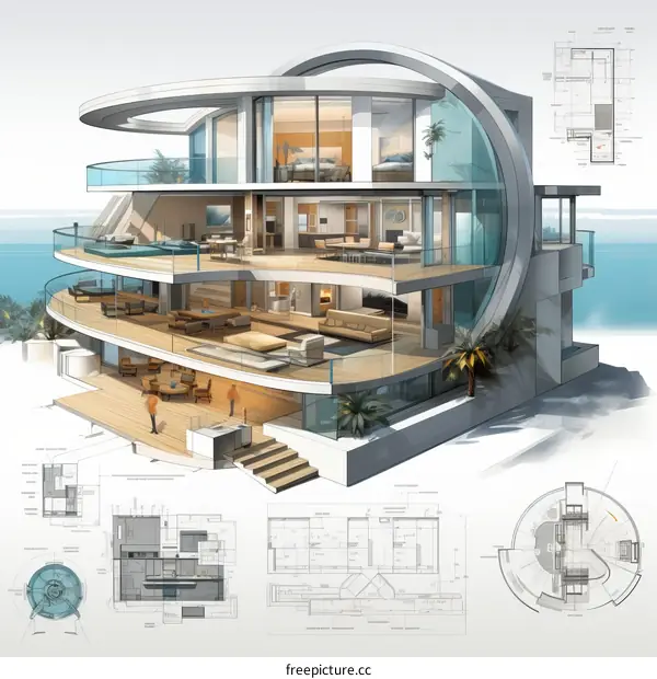 The design of a three-story modern house
