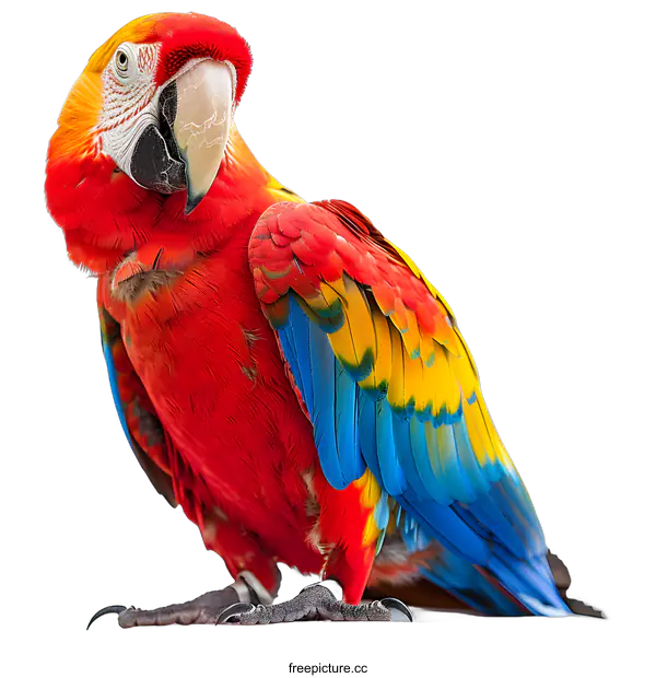 [Transparent Background PNG]Colorful Scarlet Macaw Parrot on White