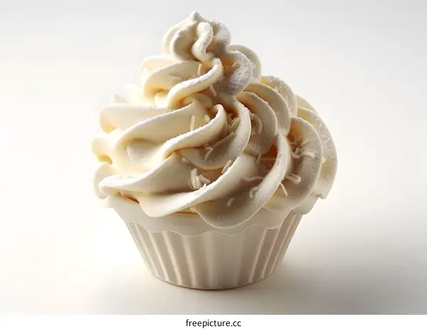A cupcake with white frosting