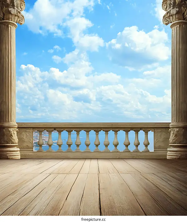 Classic Balcony With Sea And Clouds Background