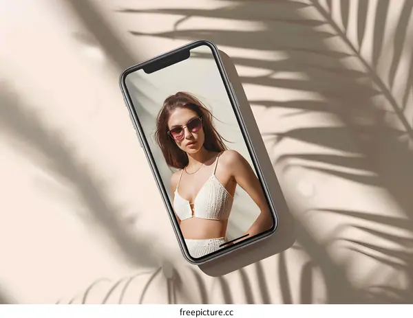 Phone Screen Displaying Woman In Swimsuit
