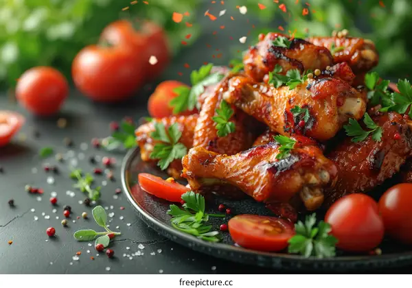 Delectable Barbecue Chicken Wings Seasoned with Herbs and Spices