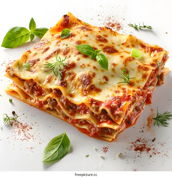 Delicious Lasagna on White Background