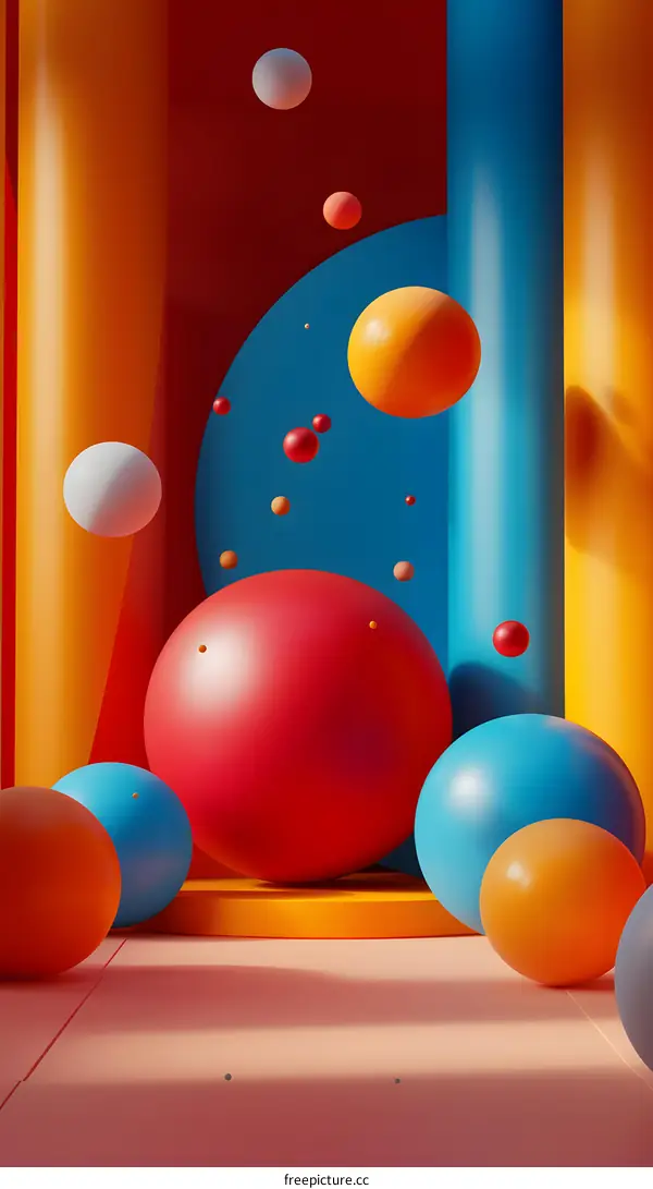 Colorful spheres on a stage
