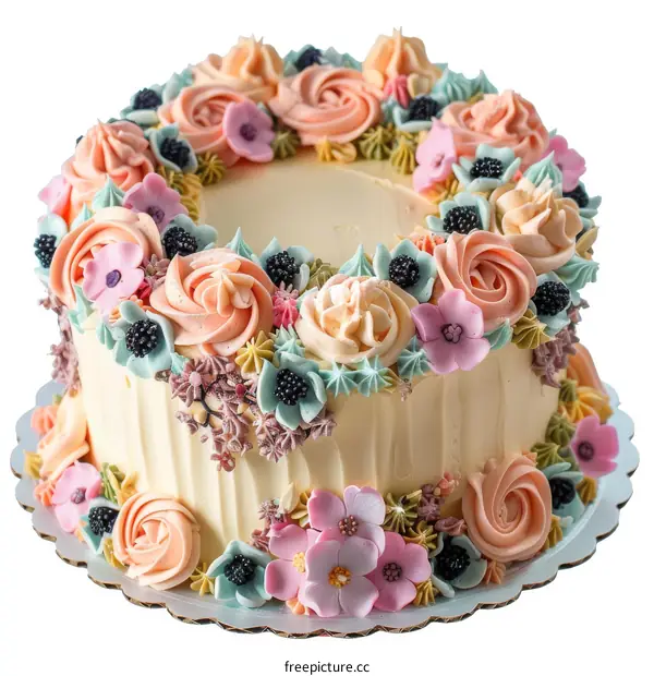 Floral Buttercream Cake Isolated on White