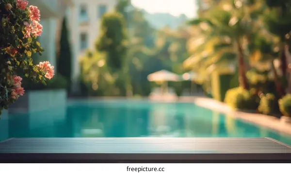 Poolside Table Top with Blurred Background
