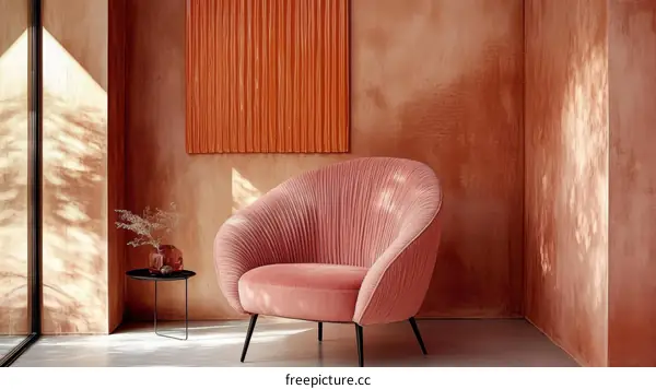 Modern Pink Velvet Armchair in a Warm Room