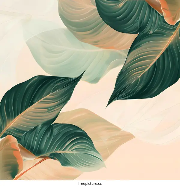 Green Tropical Leaf Pattern on Pastel Background