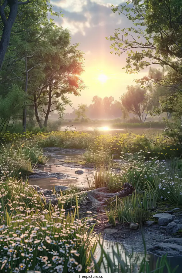 The Sun Shines Through the Forest Clearing