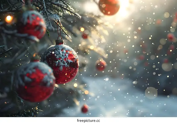 Christmas Tree With Red Baubles Hanging On It