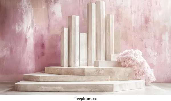 Abstract Geometric  Arrangement with Soft Pink Background