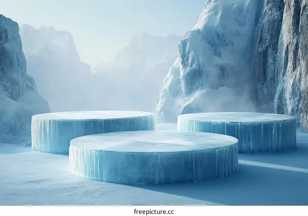 Ice Platforms in Snowy Mountains Scene