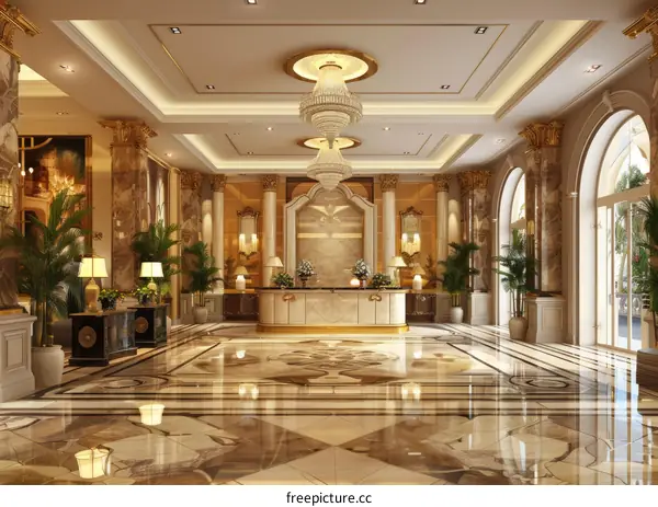 Luxury Hotel Lobby Interior Design Illustration