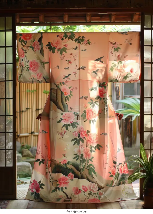 A Japanese Geisha adorned in a Traditional Kimono