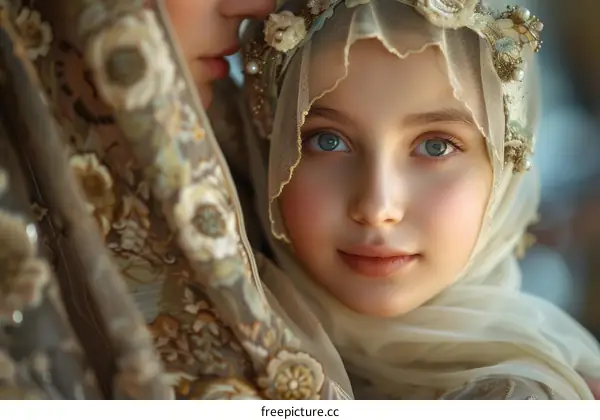 Close-up Portrait of a Young Muslim Girl in Traditional Attire