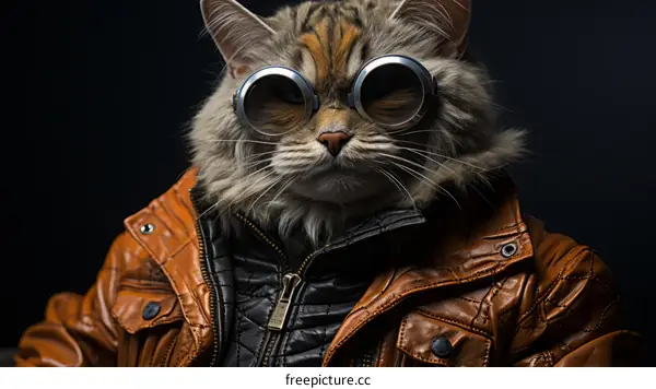 Cool cat wearing aviator goggles and leather jacket