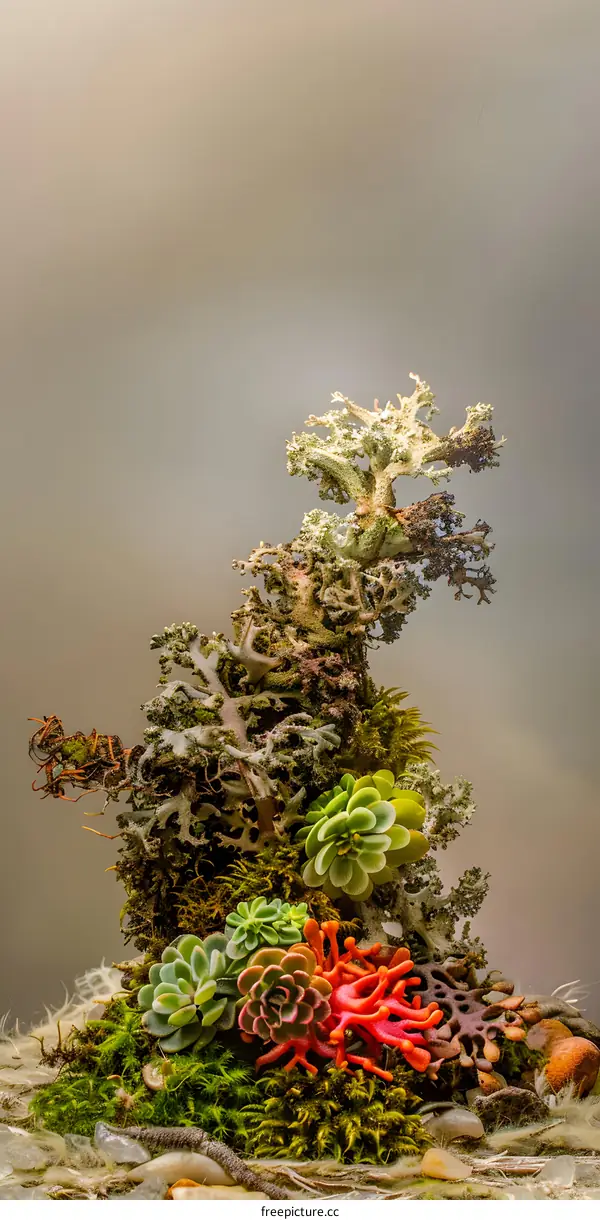 Abstract Tree with Succulents and Moss