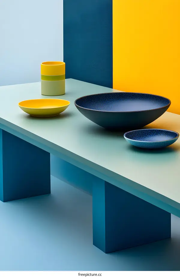 Minimalist Tabletop Still Life with Colorful Ceramics