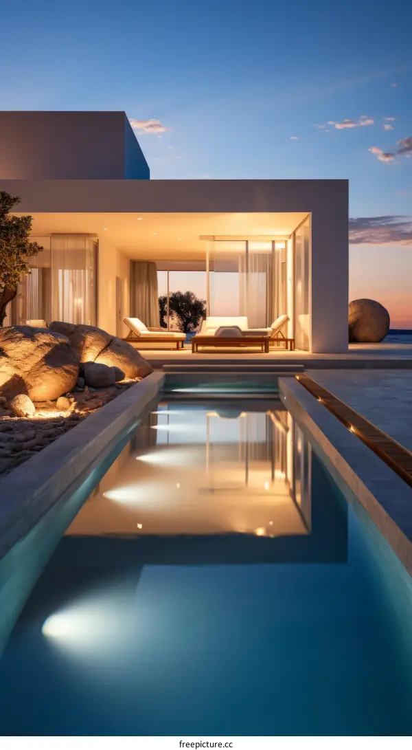 Modern minimalist villa with pool and sea view