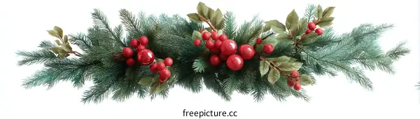 Christmas Garland with Red Berries and Pine Branches