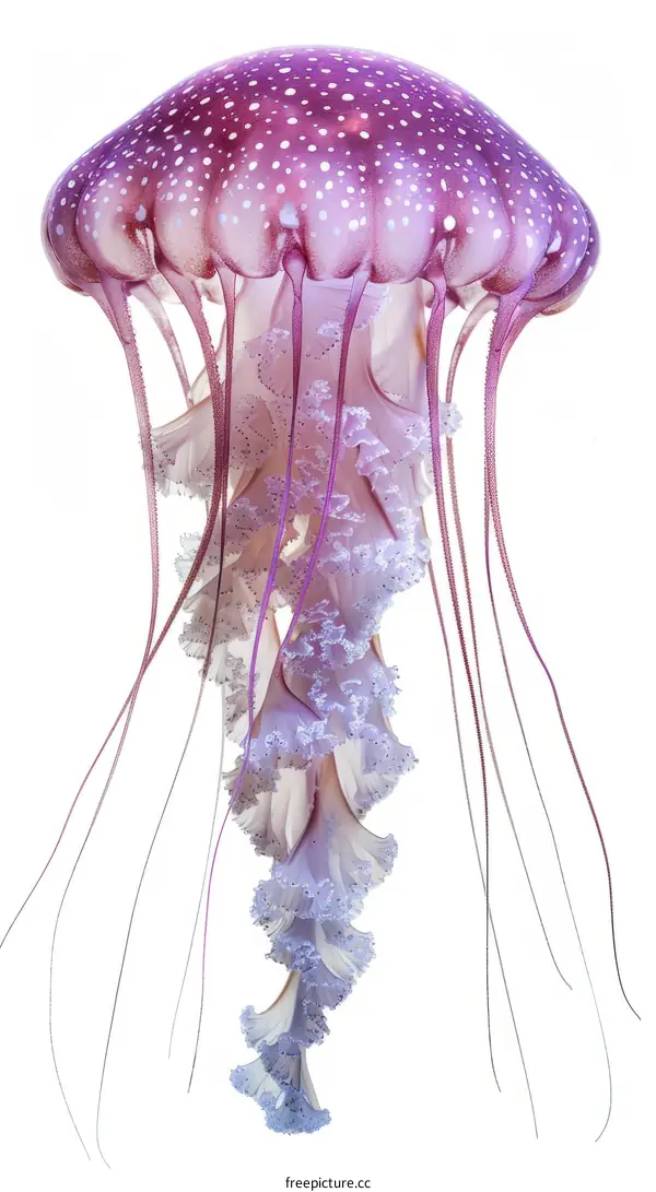 A beautiful jellyfish with pink and purple tentacles