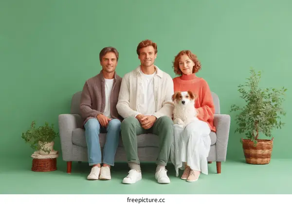 Family Portrait with Dog on a Sofa