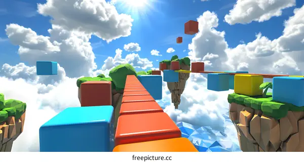 Abstract 3D Design With Colorful Blocks in The Clouds