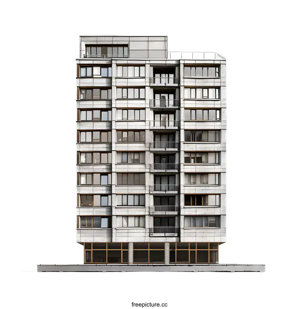[Transparent Background PNG]Modern Concrete Apartment Building Isolated on White Background