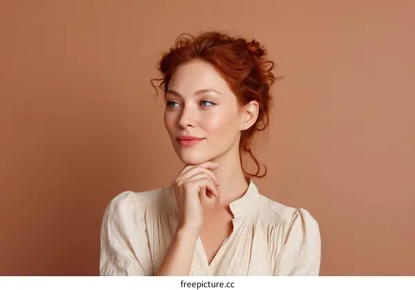 Portrait of a Thoughtful Red-Haired Woman