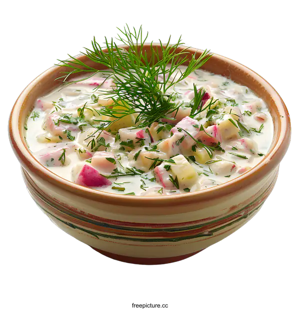 [Transparent Background PNG]Okroshka, a cold soup with vegetables, meat, and kvass