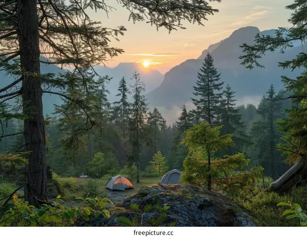 Mountain Camping Adventure: Tents, Trees, and Tranquility