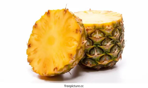 Half of a pineapple isolated on white background