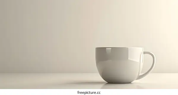 A simple white cup on a table with a beige background