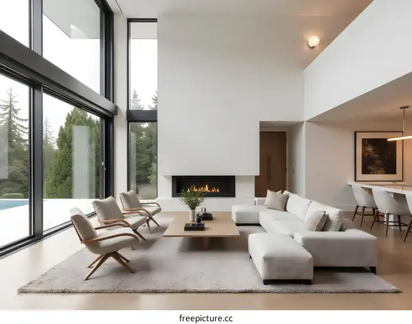 Modern Minimalist Living Room with Large Windows