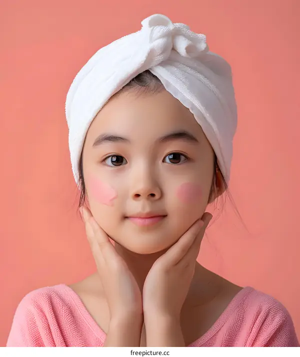 Asian Girl Applying Pink Face Mask