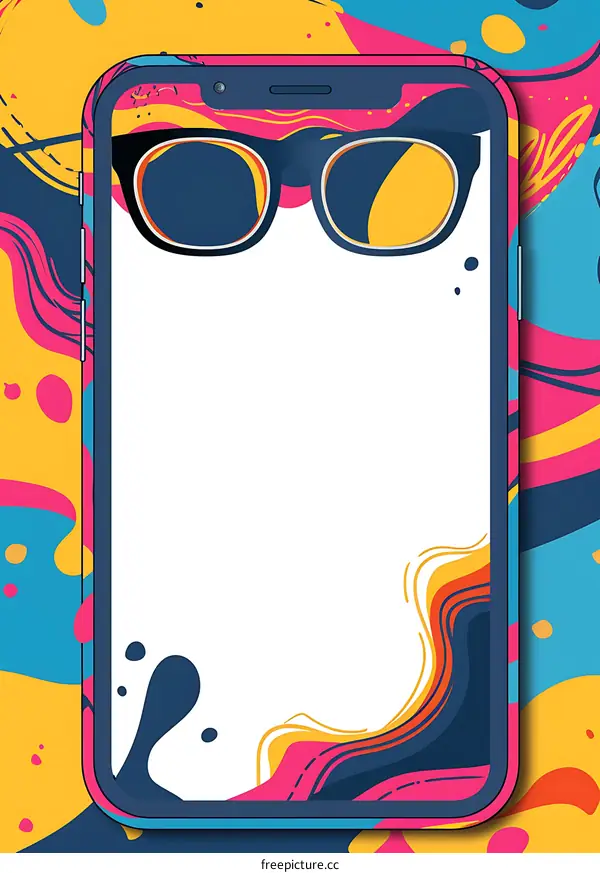 Abstract Colorful Background with Phone Frame and Sunglasses