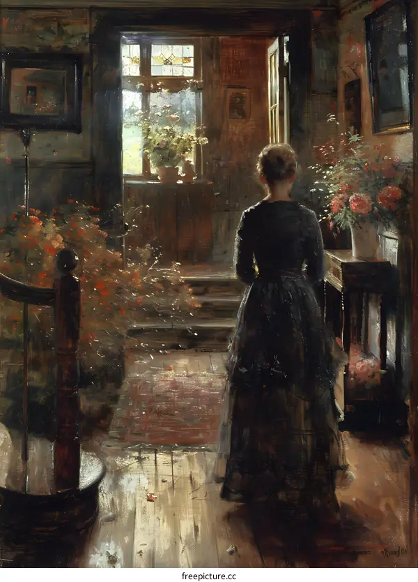 elegant woman standing in the hallway