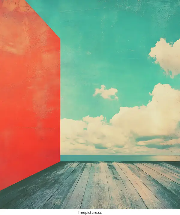 Abstract Background With Red Wall And Sky
